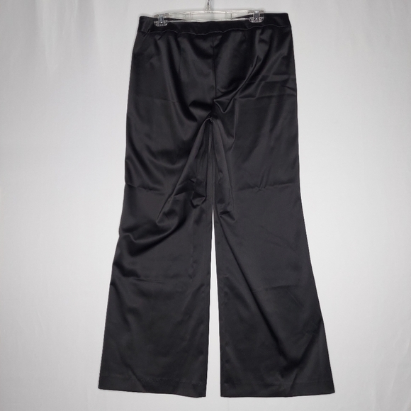 JS Collections Wide Leg Pants 14 Black Satin Zip Trouser Y2K Vtg Shiny Party - Picture 2 of 10